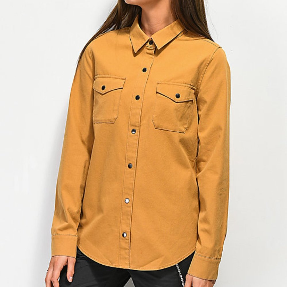 Brown-khaki construction long sleeve button up - Picture 2 of 3